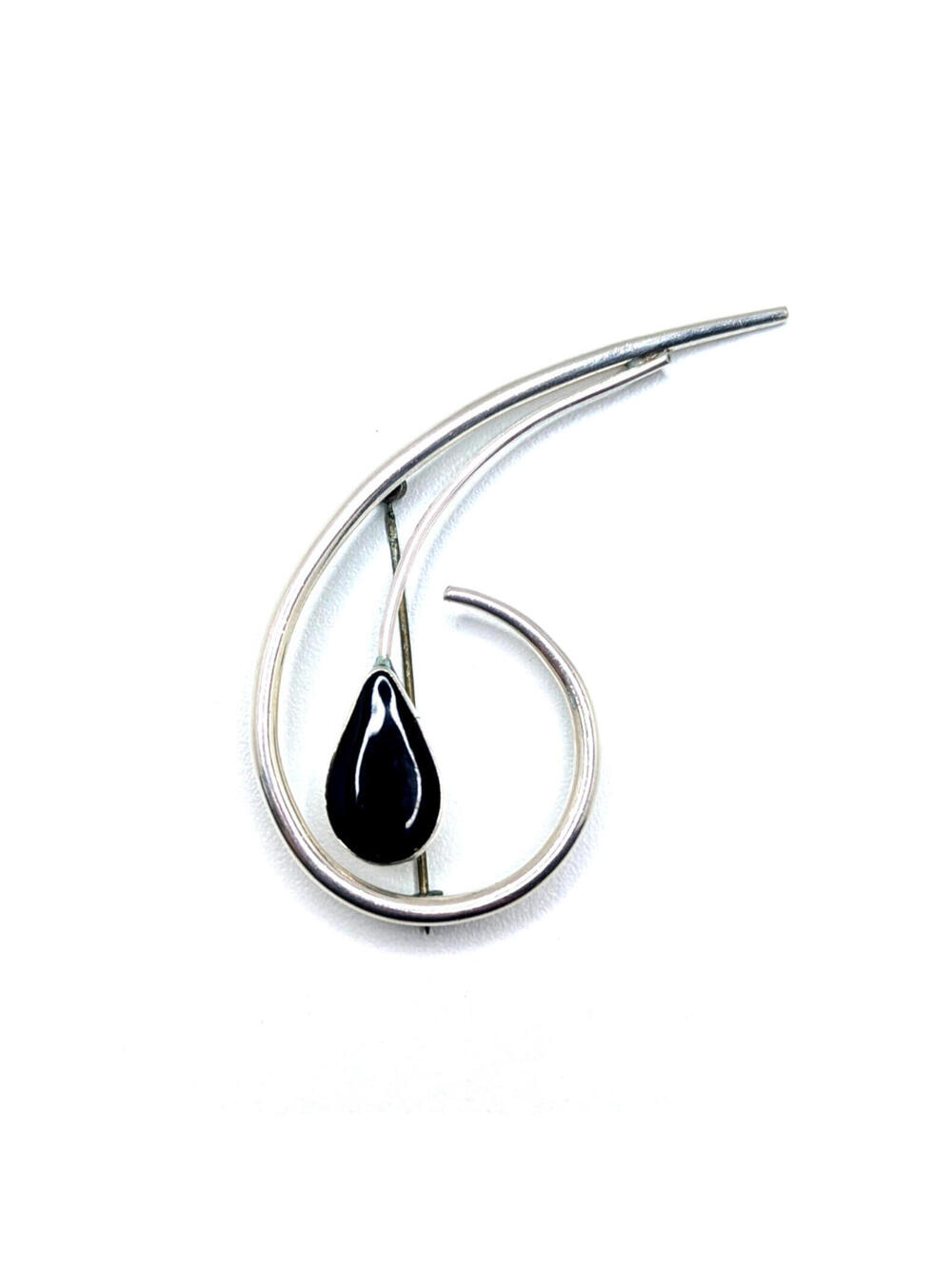Taxco Mexico 925 Sterling Silver Brooch Black Teardrop Vintage Pin 15.4g